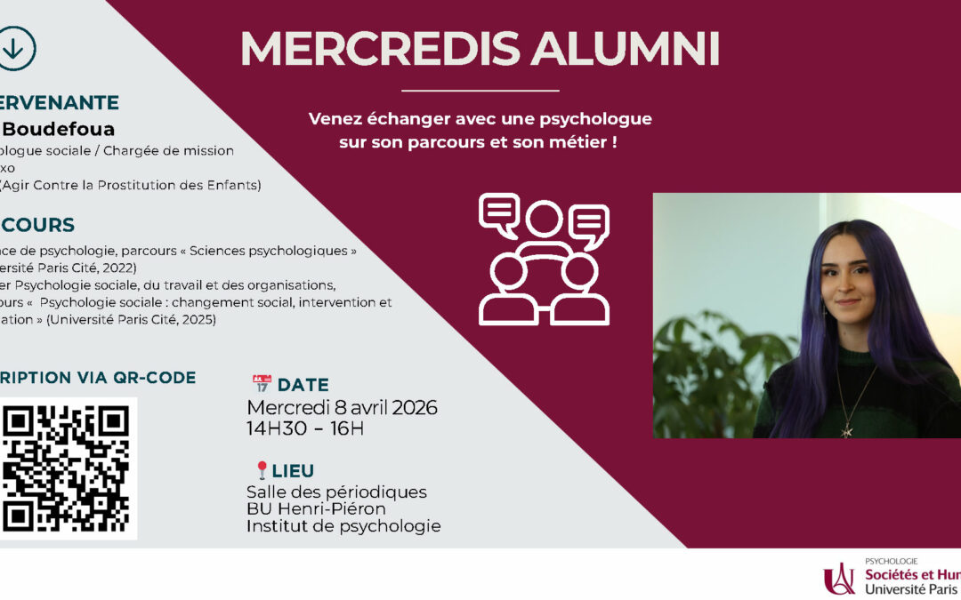 Les Mercredis Alumni | Rencontre avec une psychologue sociale en avril 2026